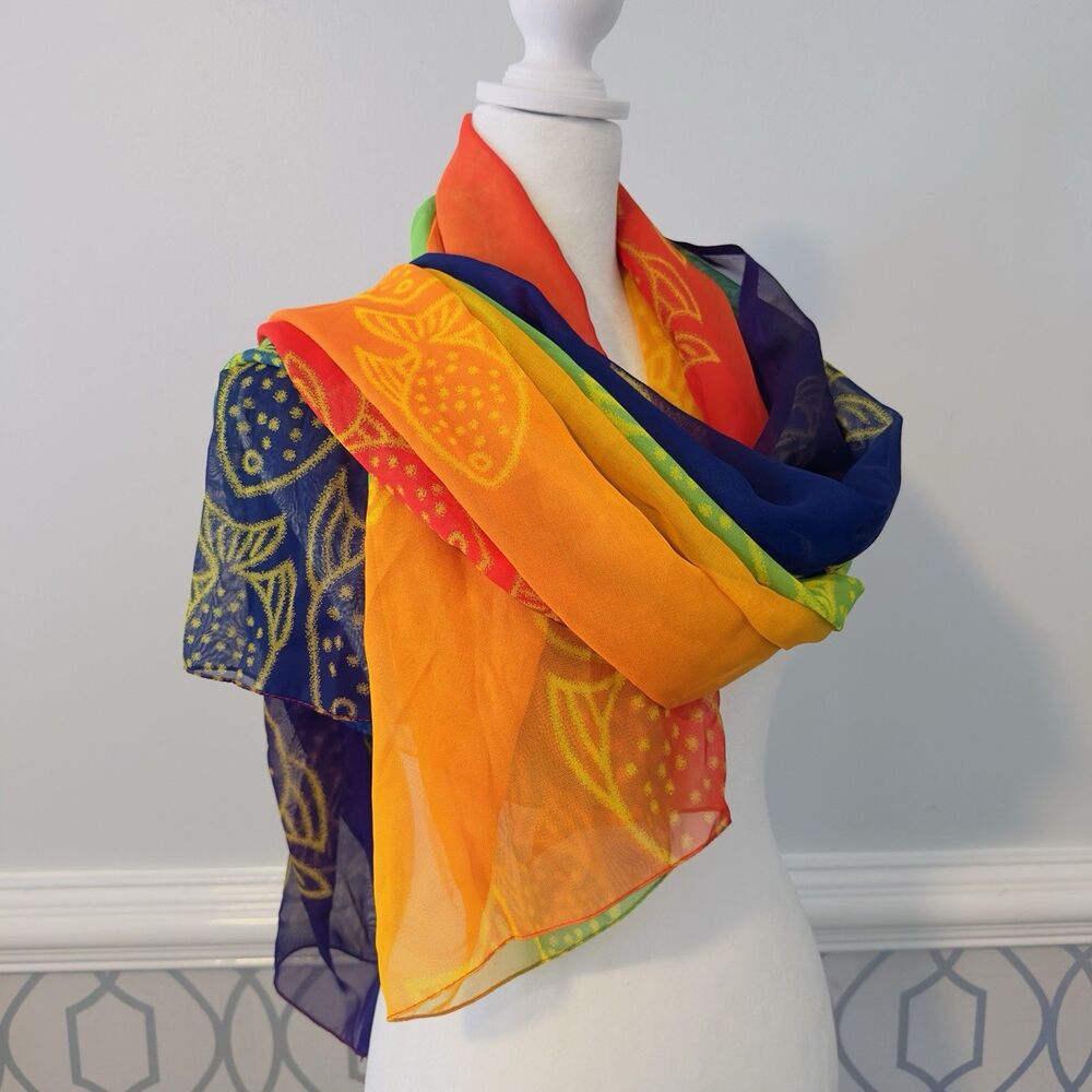Woman's Scarf Wrap Large Rainbow Colorful Decorative India Translucent Beach